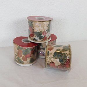 4 Christmas Crafting Ribbon Bowtique Wire Edge 2.5 x 3yd Metalic Fruit Holiday